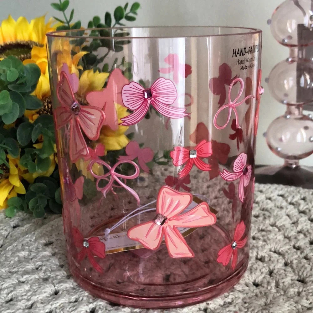 Cupcakes & Cashmere PINK BOWS Glass Vase Home Decor